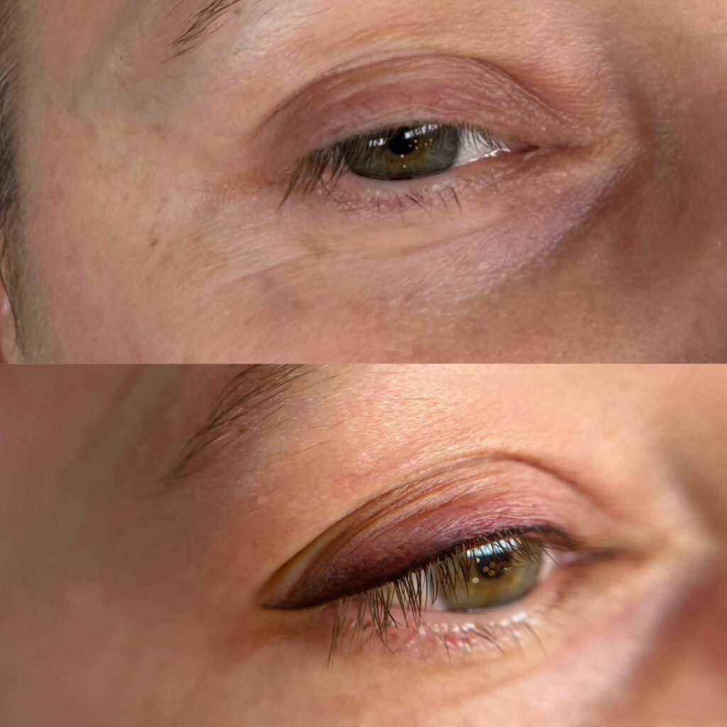 Makijaż permanentny oczu – perfekcyjna kreska dekoracyjna i zagęszczenie linii rzęs (eyeliner). Medycyna estetyczna i PMU Olsztyn. Bezpieczny zabieg na powiekach. Podkreślający oko